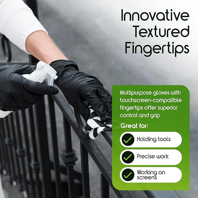 Inspire Black Nitrile Gloves HEAVY DUTY 6 Mil Nitrile Chemical Resistant Medical Cooking Cleaning Disposable Black Gloves