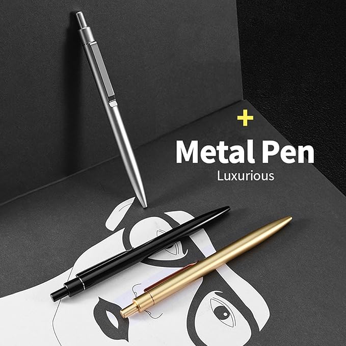 DUNBONG Golden Metal Gel Pen, Gel Ink Ballpoint Pen, Black Ink, 0.5mm Retractable Ink Pen (Golden)