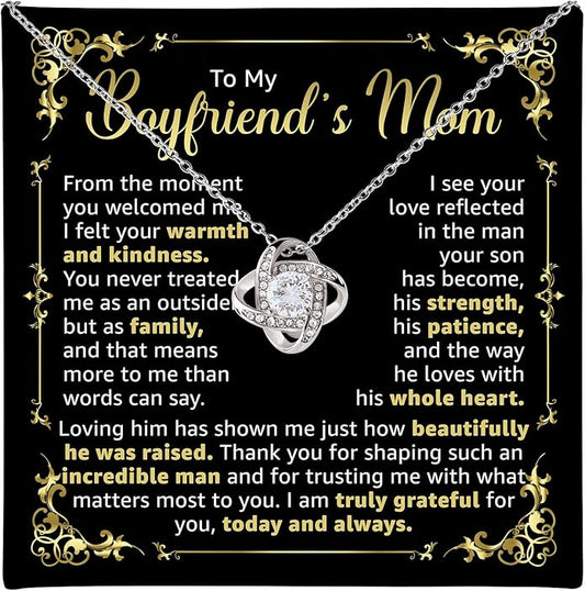 To My Boyfriend's Mom Love Knot Necklace, Elegant Jewelry Gift From Girlfriend, Meaningful Mothers Day Surprise, Birthday Christmas Keepsake With Heartfelt Message