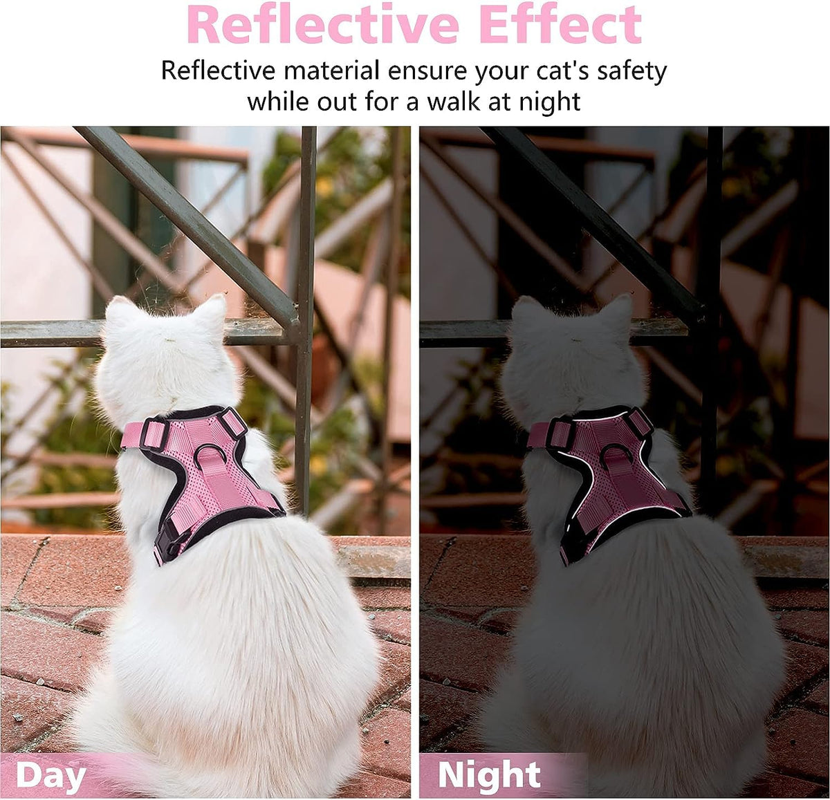 Dooradar Cat Harness and Leash Set, Escape Proof Safe Adjustable Kitten Vest Harnesses for Walking, Easy Control Soft Breathable Mesh Jacket with Reflective Strips for Cats, Pink, M