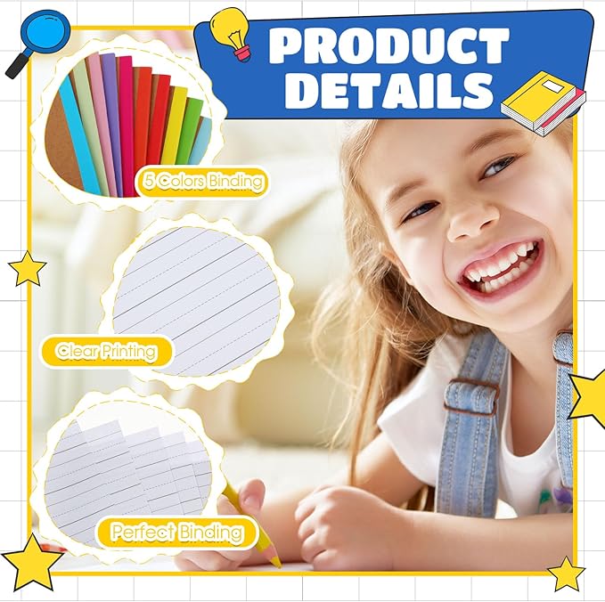 Henoyso 40 Pcs Primary Composition Notebook 9 3/4 x 7 1/2 Inch Kids Journal, Back to School Supplies, K-2 Primary Writing Notebook for Kids Student Draw and Write Story Journal (Stylish Color)