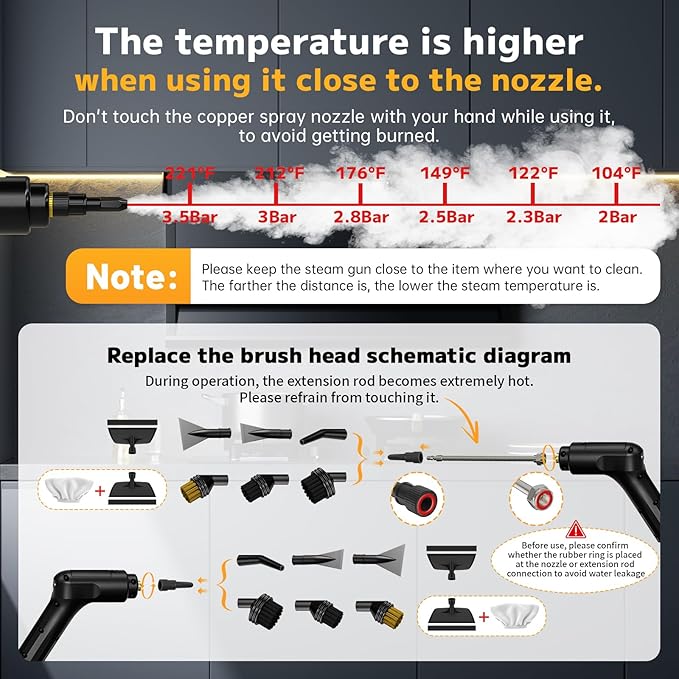 Pressurized Steam Cleaner, 54oz Large Tank, Portable Steamer for Cleaning with 15-Piece Kit, 15s Fast Heat-Up, 3-Level Control, Handheld Steam Cleaner for Home, Car, Kitchen, Tile, Grout(White)