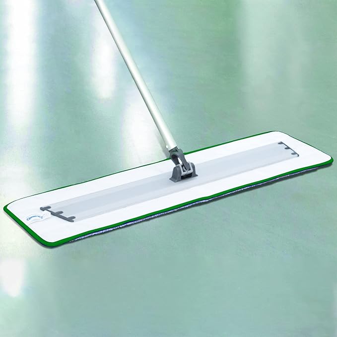 CleanAide Twist Yarn Microfiber Flat Mop Pad with Scrub Strips, Reusable Washable Wet & Dry for Dust, Dirt & Grime, Extra Absorbent, Hook and Loop Backing, Fits Standard 24 Inch Frames, Green