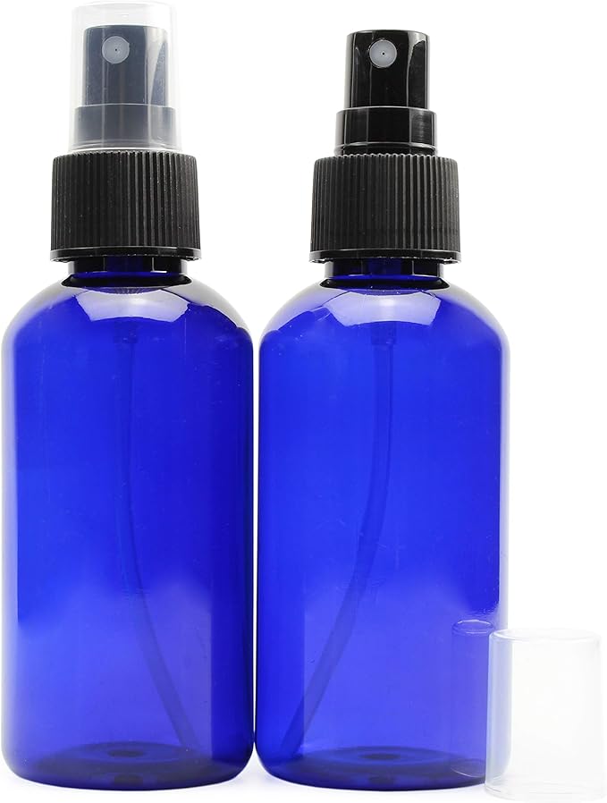 Cornucopia 4oz Blue PLASTIC Fine Mist Spray Bottles (12-Pack); BPA-Free Plastic Spritzer Bottles, Labels Included; PET #1 Plastic Bottles