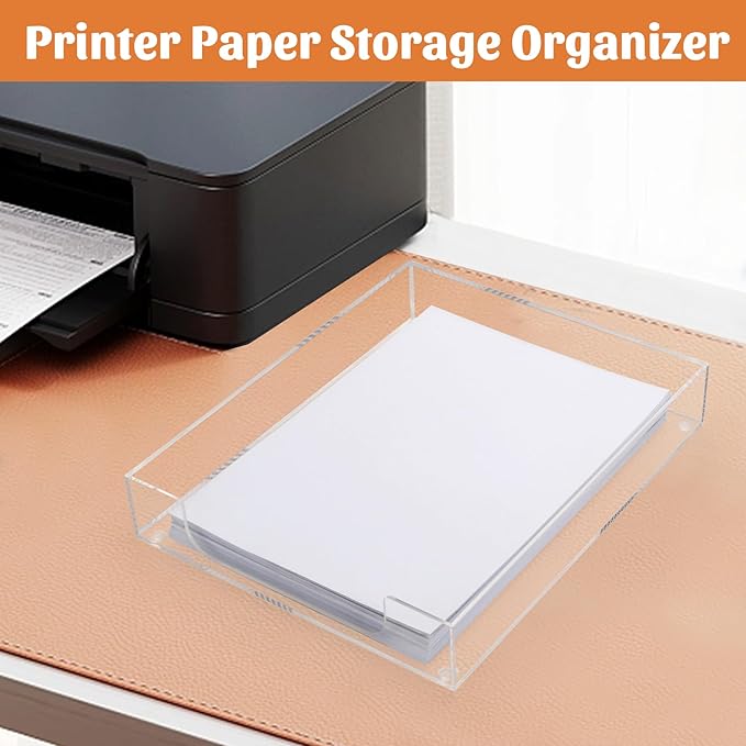 Acrylic Letter-Size Tray, Sturdy Heavy-Duty Clear Printer Paper Tray, Single-Tier Stackable File Storage Organizer for Office Home (1, Clear)