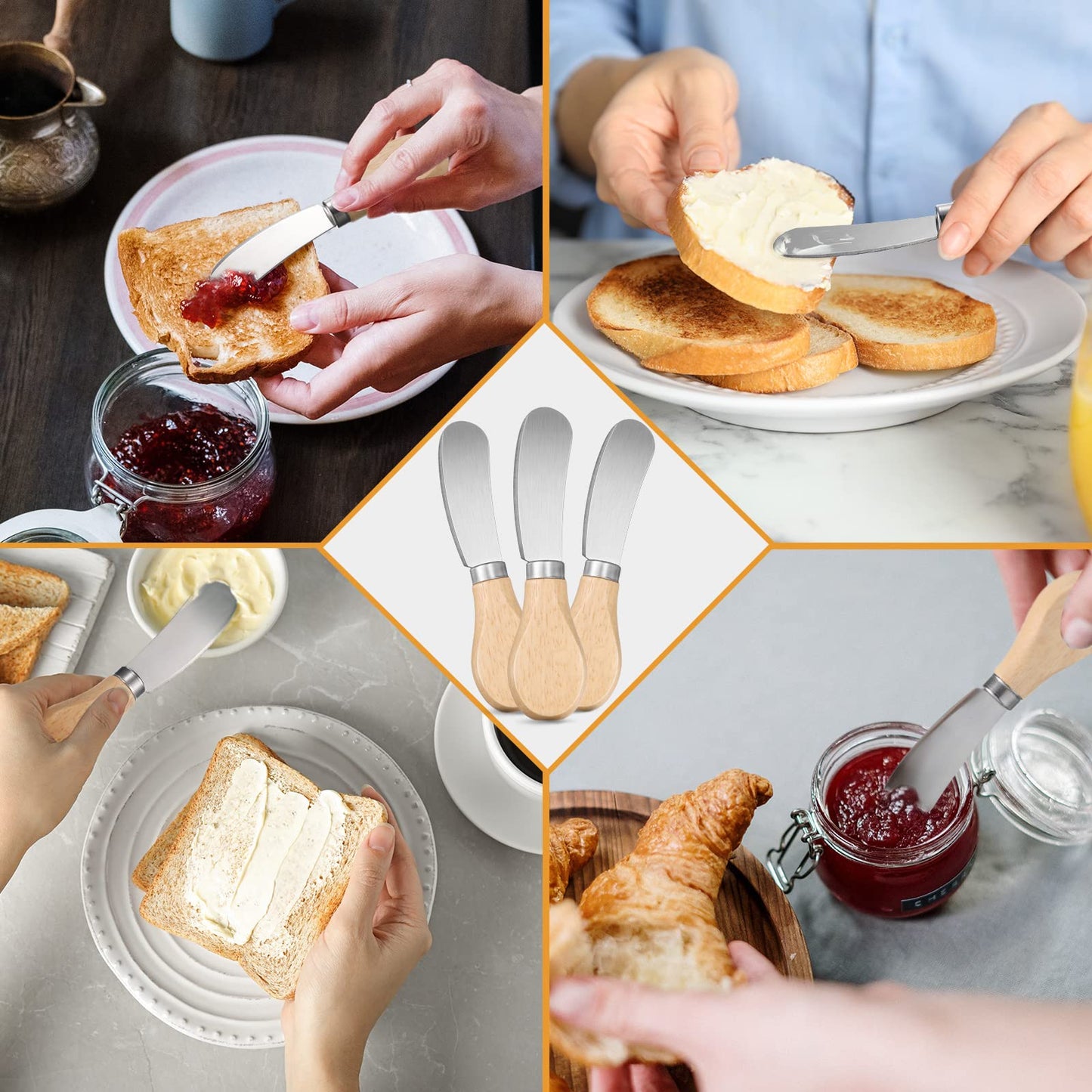Lanties 24 Pcs Little Cheese Spreader Knives 4.7 Inch Stainless Steel Butter Spreader with Wooden Handle Mini Butter Knives Small Cheese Utensils for Charcuterie Board Cream Cake Condiment Sandwich
