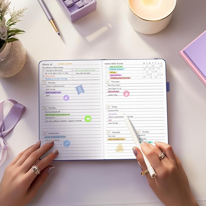 Undated Weekly Planner for 2025, Forvencer Simplified Weekly & Monthly Calendar Planner, Cute Daily Organizer Notebook, Agenda Journal to Track Goals & Tasks, Start Anytime, A5 Size, Navy Blue
