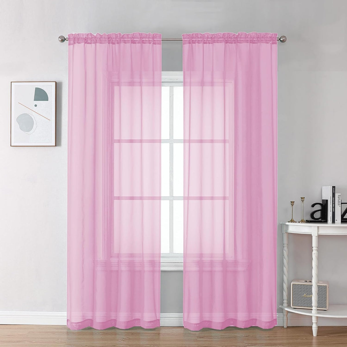 Chyhomenyc Pink Sheer Curtains 78 Inches Long 2 Panels Set for Living Room, Light Filtering Voile Lightweight Bedroom Curtains, Rod Pocket Solid Window Treatment Drapes, Each 42W x 78L