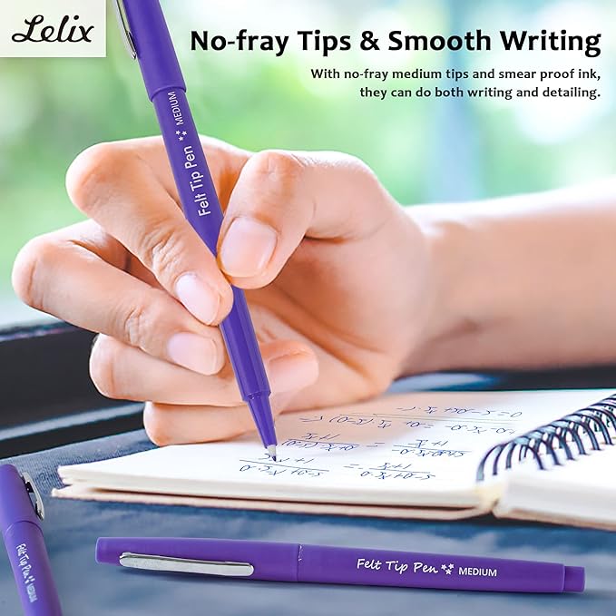 Lelix Felt Tip Pens, 30 Purple Pack, 0.7mm Medium Point, Felt Tip Markers Pens for Journaling, Writing, Note Taking, Planner, Perfect for School Office and Art Supplies