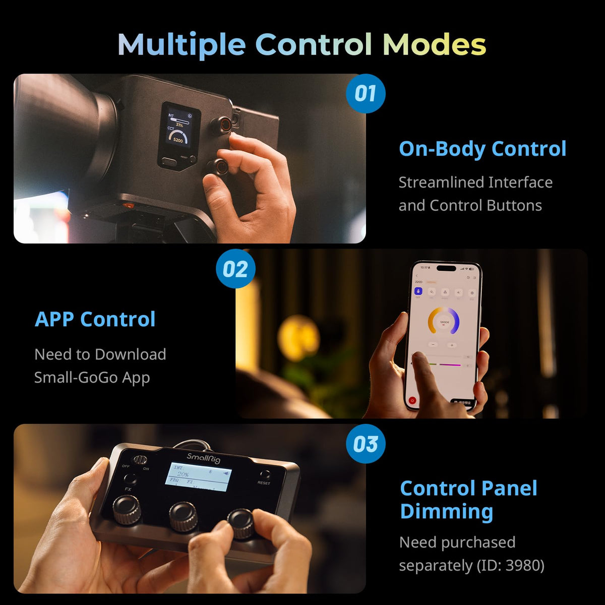 SMALLRIG RC 220D Pro 220W COB Video Light, Daylight Continuous Output Light 5600K, CRI 95+, Modular Body Design Bowens Mount Light, Support 3 Power Supply Methods, App Control for Photography