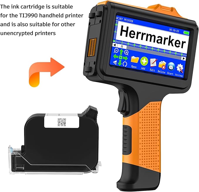 Original New 42ml Quick Dry Ink Cartridge, Replacement Compatible for 0.5inch/12.7mm Handheld Inkjet Printer TIJ314/TIJ990/T1000 (Yellow)