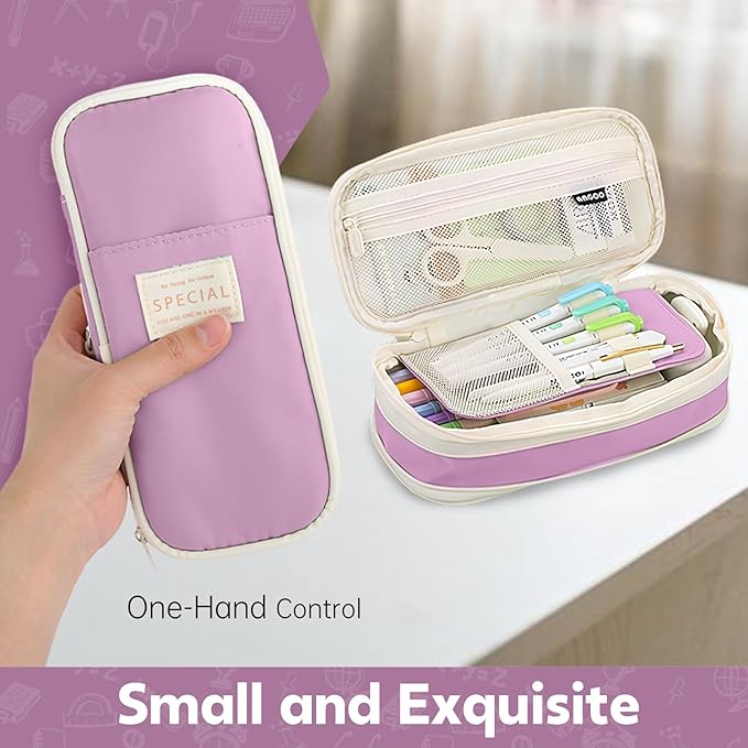 Pencil Case, Large Capacity Aesthetic Pencil Cases with Durable Zipper, Big Stationery Pencil Pouch for Women & Men, Adults Portable Storage Organizer Bag for College, office, Travel (Purple)