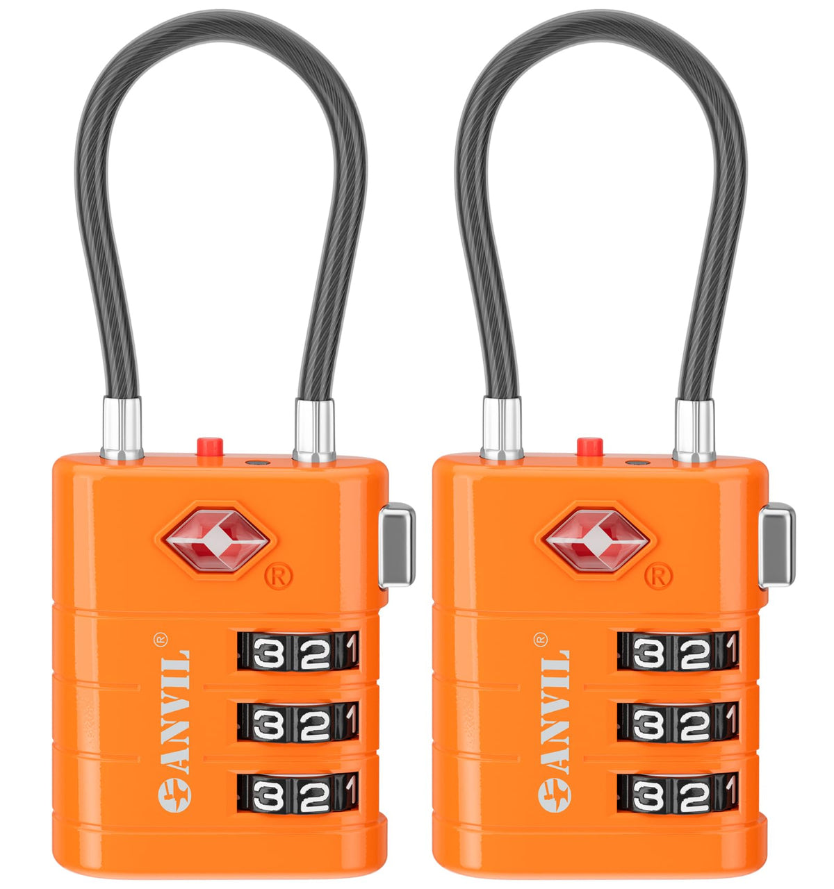 ANVIL Luggage Locks - TSA Approved, Advanced Core, Alert Indicator. Great Suitcase & Backpack Lock for Travel & Daily Use (2, Orange)