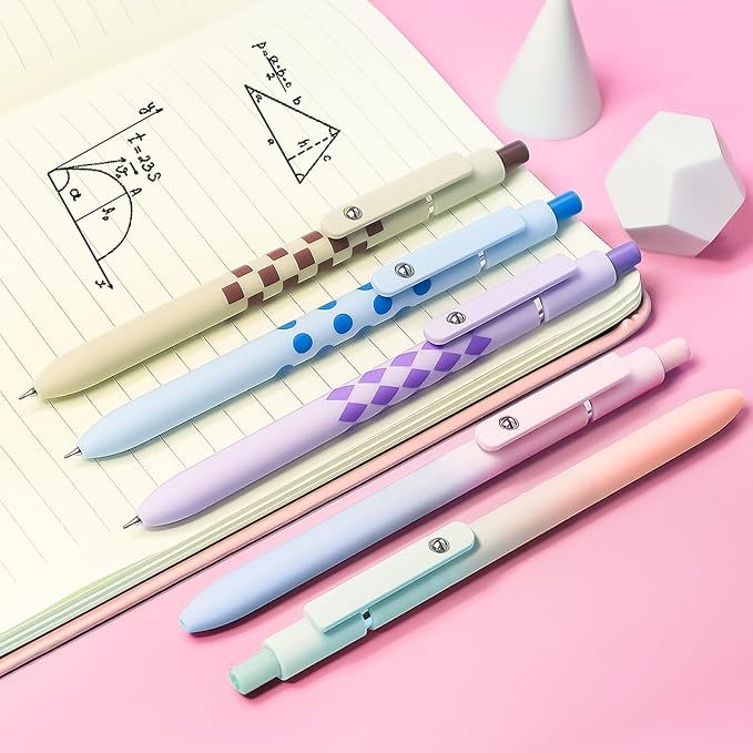 Gel Pens,10 Pcs Medium Point Smooth Writing Pens Cute Pens for Women, High-End Series 0.7mm Black Ink Pens for Journaling Note Taking, School Office Supplies (10 Pcs Gradient and Geometric)