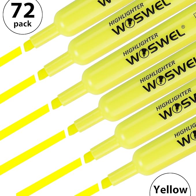 Highlighters Bulk, 72 Pack Tank Style Highlighters Set, Fluorescent Yellow, Chisel Tip Highlighter Markers Bulk for Kid and Adult Coloring, Highlighting as School Supplies