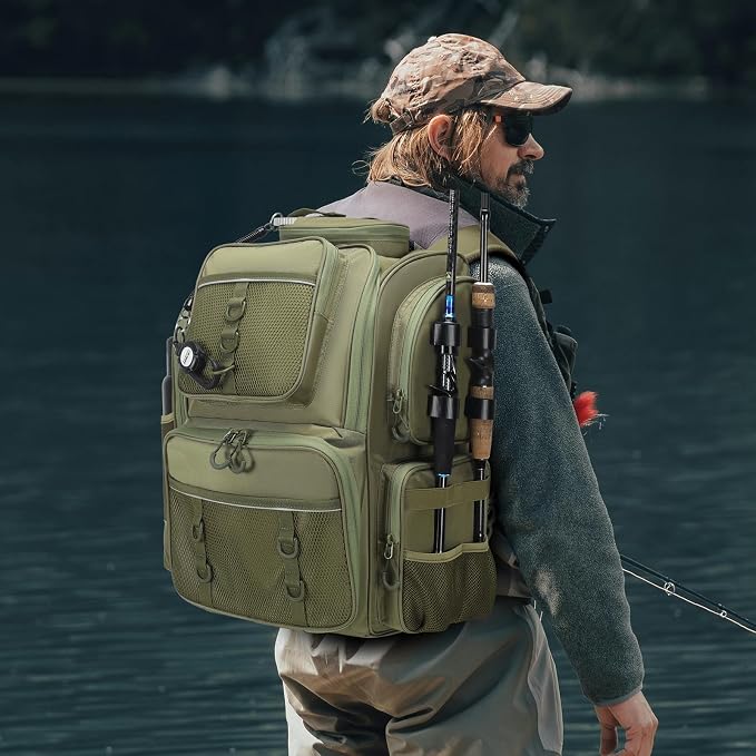 WANOON Fishing Backpack with 4 Tackle Boxes,45L Large Storage Fishing Bag for Men.Rod Holders