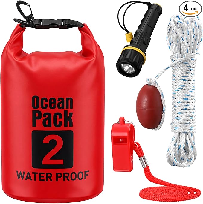 Boat Safety Kit Boat Essentials Kit Include 2L Waterproof Dry Bag LED Flashlight Survival Whistle Float and Line Emergency Set for Kayaks Canoe Sailboat Paddle Board