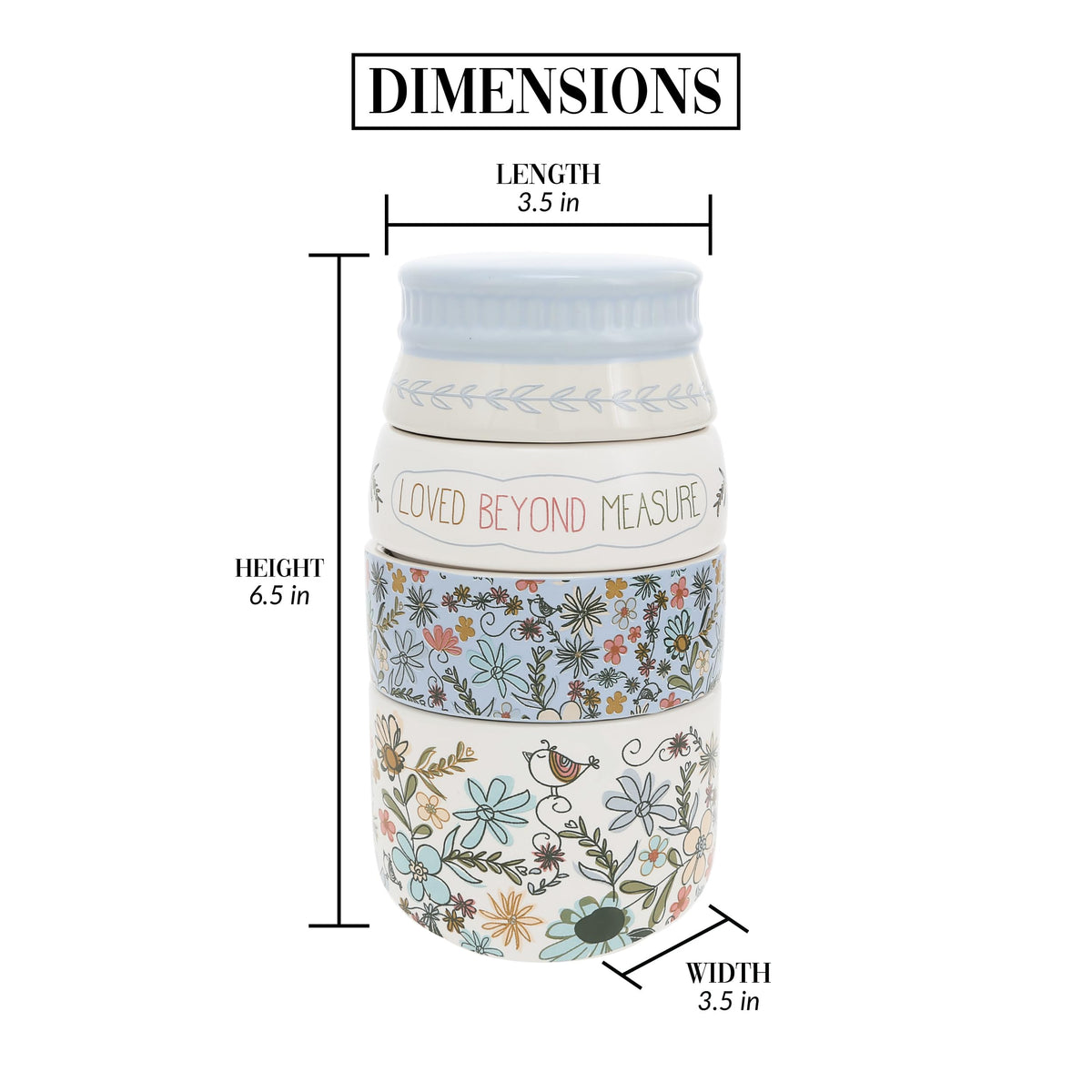 Pavilion Gift Company - Measure - 6.75" x 3.5" Ceramic Stacked Measuring Cups Love Appreciation Baking Kitchenware