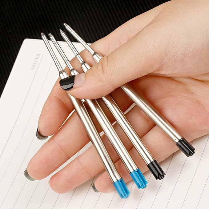 PapaBear Ballpen Medium Point Black Ink Refill Pack of 5-Replaceable Ballpoint Pen Refills - Metal Pen Refill (Blue)