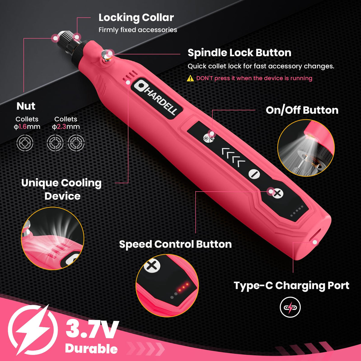 HARDELL Mini Cordless Rotary Tool, 5-Speed 3.7V rechargeable Kit with 69 Accessories, USB Charging Multi-Purpose Power Tool for Sanding, Polishing, Drilling, Etching, Engraving, DIY Crafts