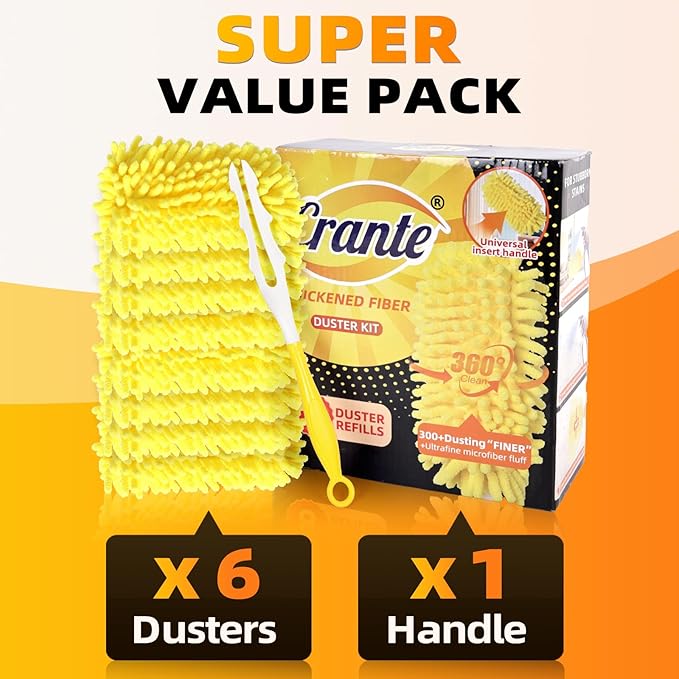 Duster Refills for Swiffer - Reusable Duster Refill Compatible with Duster Refill, 360° Dusters Refills 6 Pack + 1 Handle