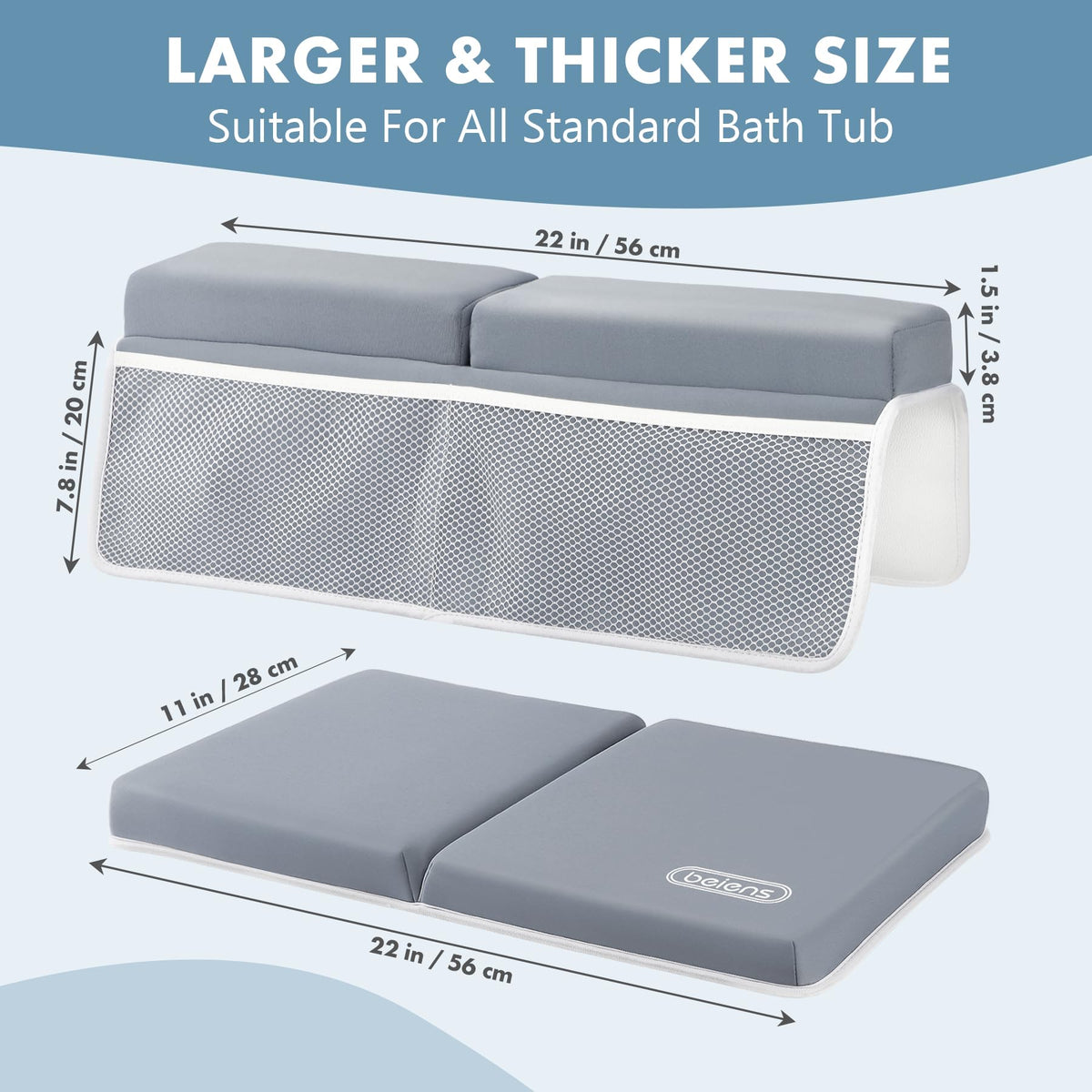 beiens Bath Kneeler and Elbow Rest Pad Set - 1.5'' Comfortable Thick Baby Bath Kneeler Pads, Quick Dry Soft Kneeling Pad for Baby Bath Time, Non-Slip Knee& Arm Support Bathtub Mat with Toys Organizer
