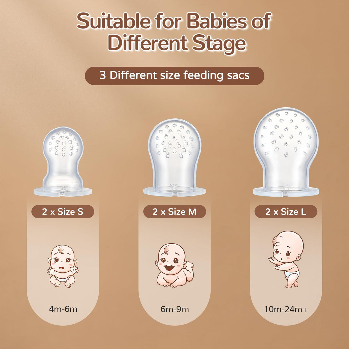 2 Pack Silicone Baby Fruit Feeder with Mini Freezer Tray, Breastmilk Popsicle Molds for Baby Teething Relief, Teethers, Fresh Food Feeder for Safe Infant Self Feeding, Extra Food Pouches - Chocolate