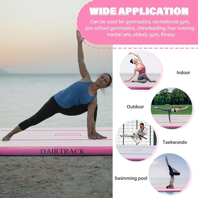 DAIRTRACK Inflatable Gymnastics Air Mat 10ft/13ft/16ft/20ft Tumble Track Tumbling Mats for Home Use/Gym/Training/Cheerleading/Yoga/Water