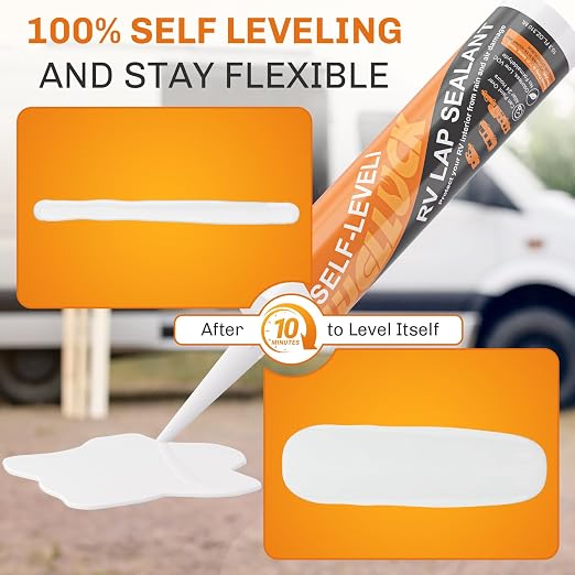 WELLUCK 1PC Self Leveling RV Roof Sealant Lap for RV Roofs, White Flexible Repair Caulking Rubber Epdm Sealant for Camper Motorhomes Trailers, Secure Odorless Waterproof & UV All Weather Adhesive