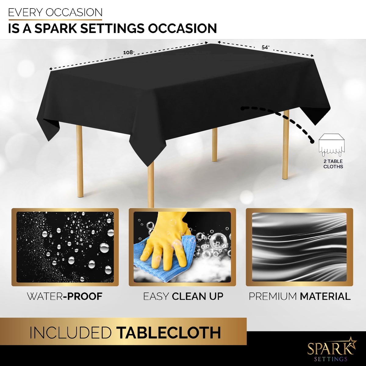 Black Party Supplies Set Paper Plates Plastic Cups Forks Knives Spoons Napkins Tablecloth Serves 20 Guests Disposable Dinnerware Set of 222 Pieces, Complete Tableware for Party - By SparkSettings