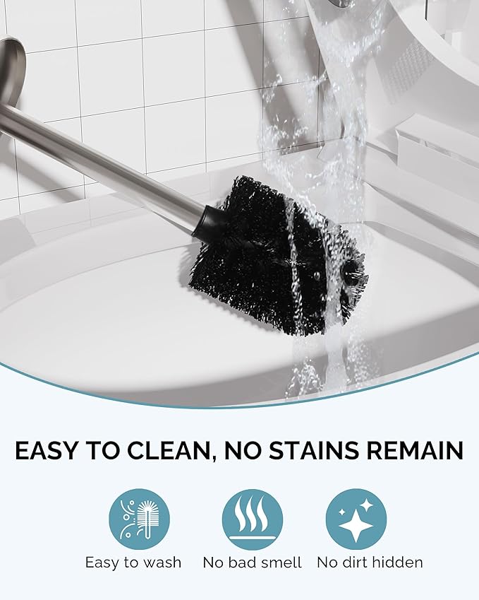 Toilet Brush and Holder Set, Stainless Steel Toilet Bowl Brush with Lid, Rust Proof Toilet Cleaner Brush with Caddy, Durable Bristles, Splash Proof, Ideal for Bathroom (1 Pack, Brushed Nickel)