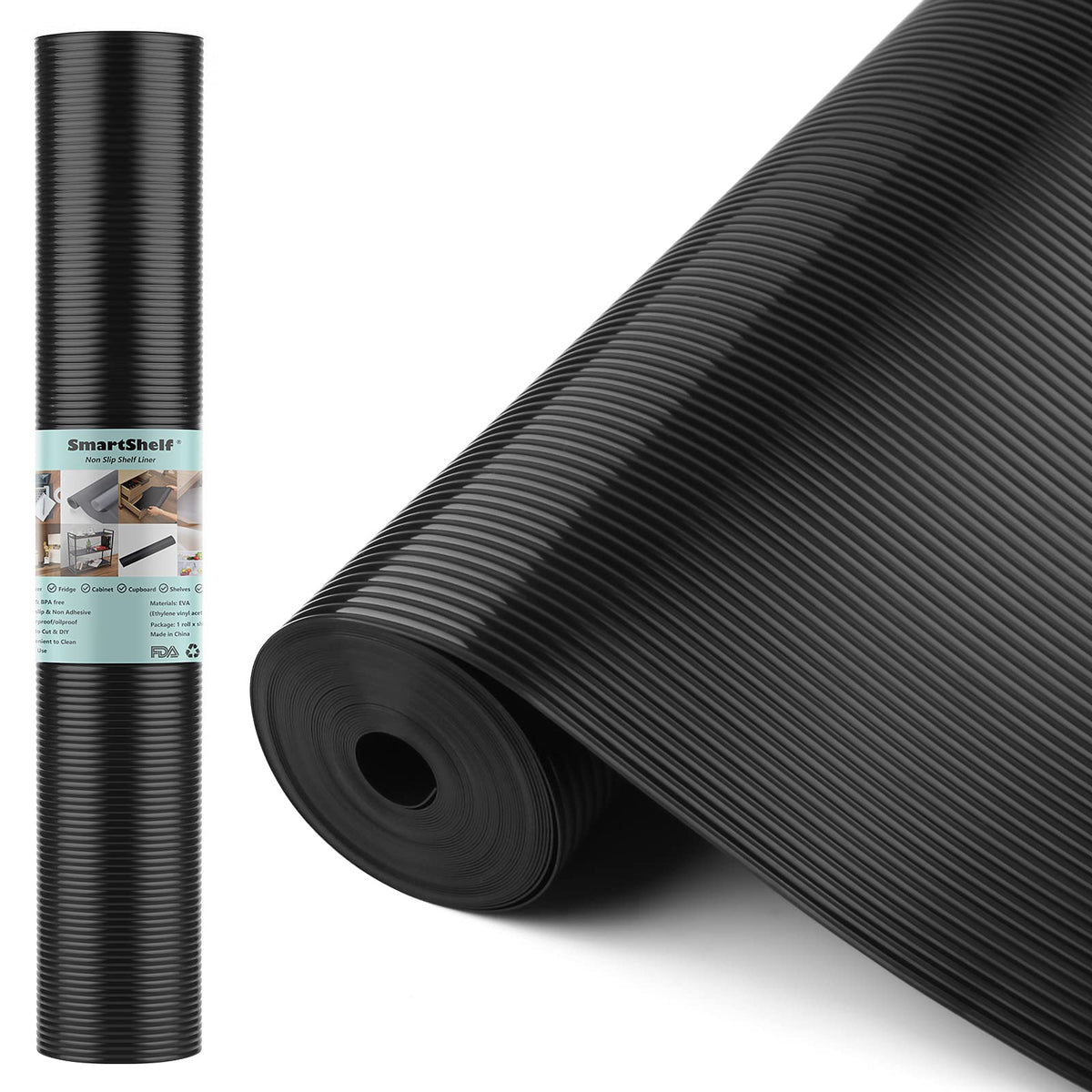 Shelf Liners for Kitchen Cabinets Non Adhesive Drawer Liner EVA Material Cupboard Mat Refrigerator Mats Washable Fridge Liner for Cabinet, Storage and Desks 11.8 x 59 Inches Black