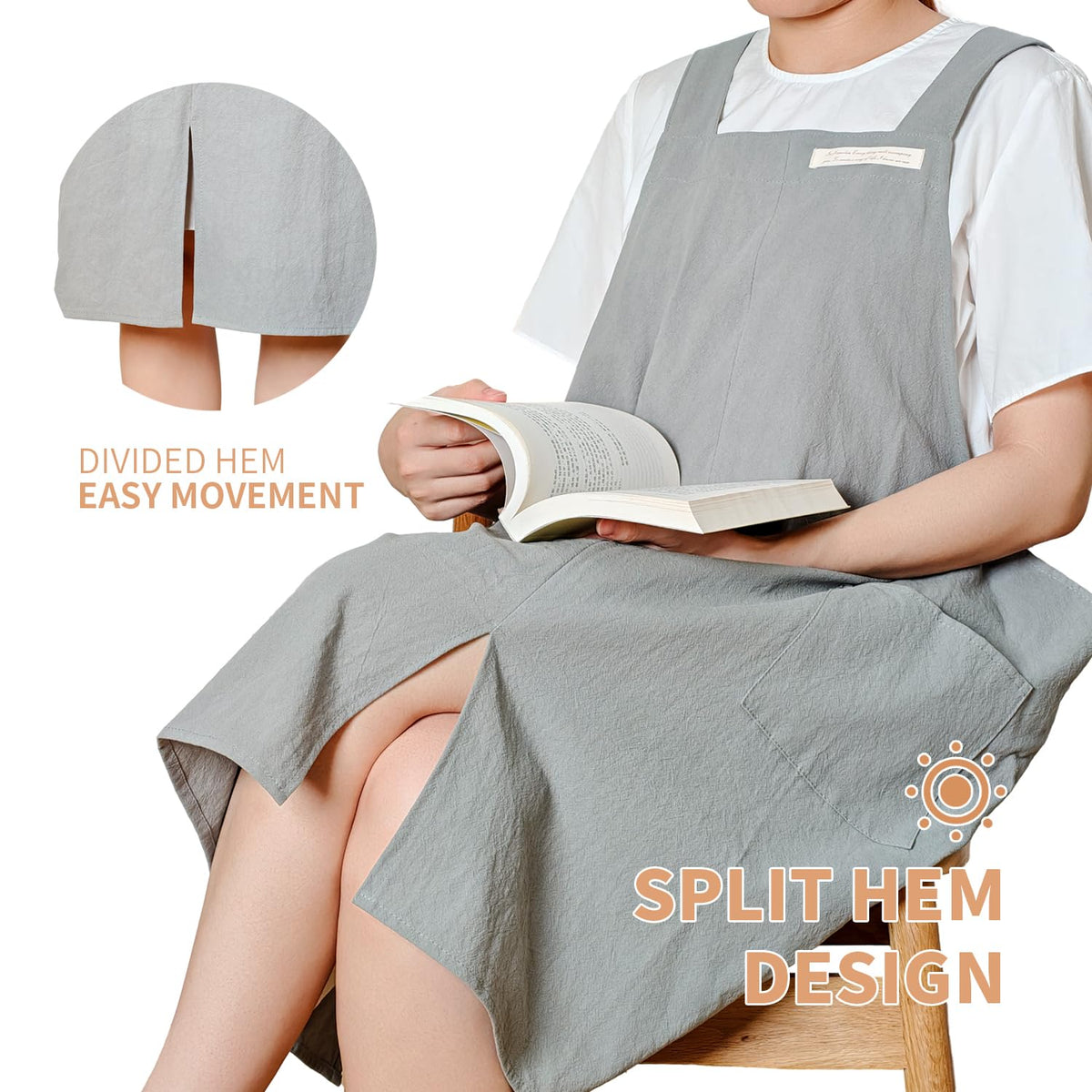 fibrosafe Cotton Apron for Women with Pockets, Cross Back Gardening Apron for Cooking, Baking and Cleaning with Split Hem