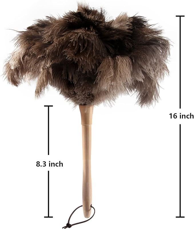THARAHT 1PCS Ostrich Feather Duster Fluffy Natural with Wood Handle Reusable Washable for Cleaning Keyboard,Home,Car,Office Ostrich Feather Duster,16 Inch