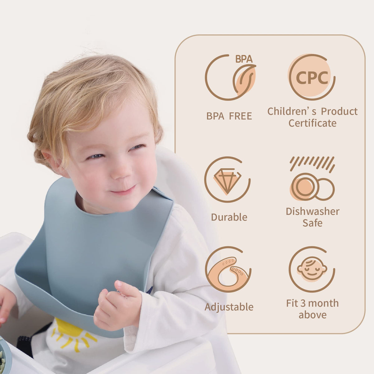 Moonkie Silicone Baby Bibs Set Of 2 | BPA Free Waterproof | Soft Flexible Adjustable Silicone Bibs for Babies & Toddlers(Dark Grey/Kodak)