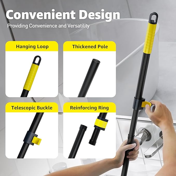 Grout Brush with Long Adjustable Handle - Telescopic, Rotation Tile Grout Cleaning Tool, V-Shape Shower Scrubber Cleaner Stiff Bristle for Cleaning Bathrooms Tile Floors, Baseboards and Corners - 59in