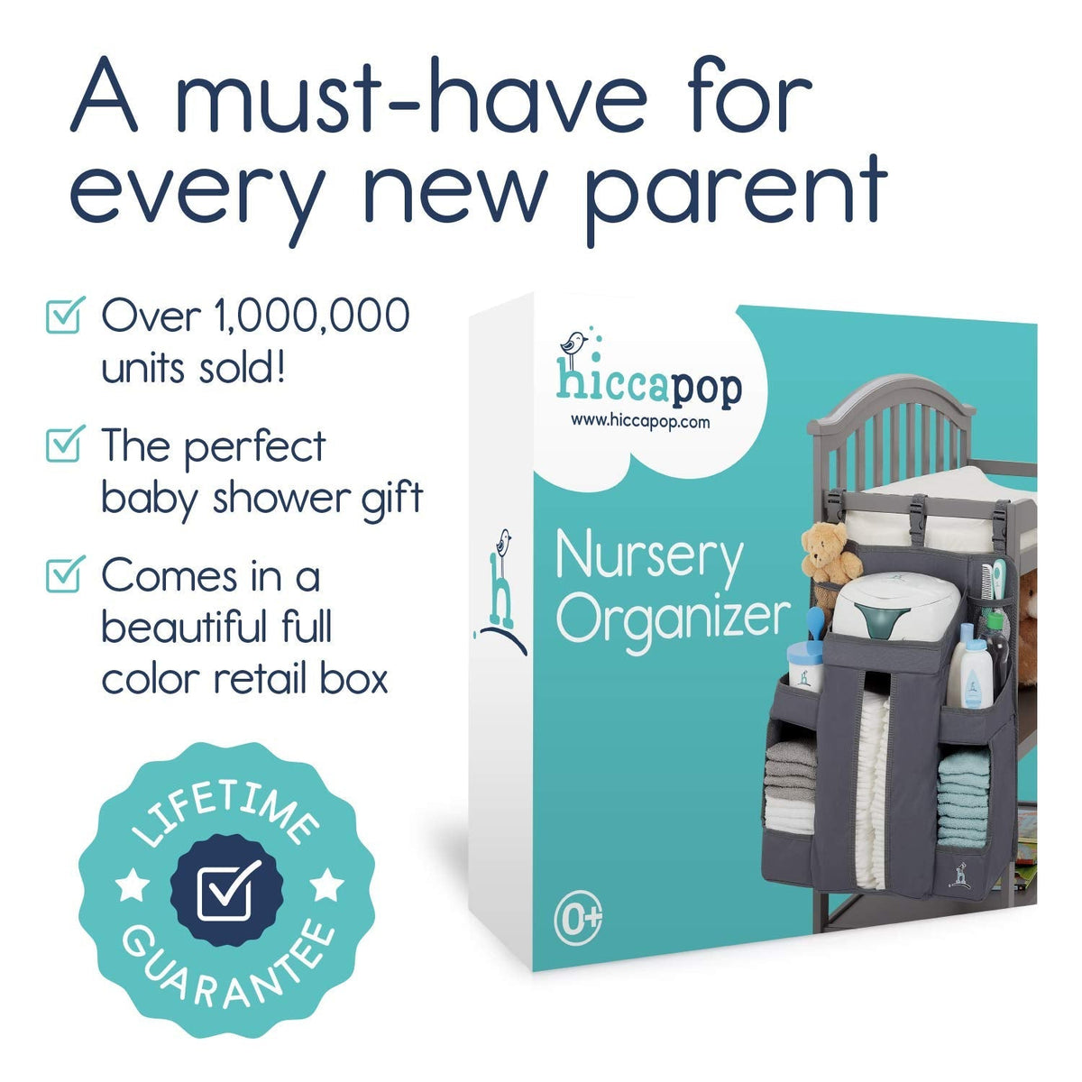 hiccapop Hanging Diaper Organizer for Changing Table and Cribs, Diaper Stacker and Nursery Organizer, Hanging Diaper Caddy Baby Essentials