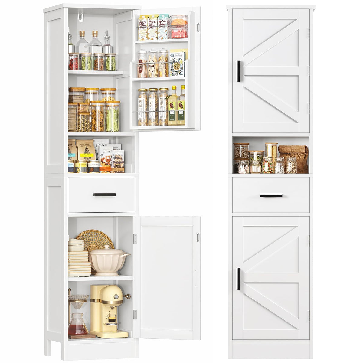 TEENFON 67" H Tall Storage Cabinet with 2 Doors, Bathroom Storage Cabinet, Kitchen Pantry Cabinets for Living Room, Dining Room, Bathroom, White