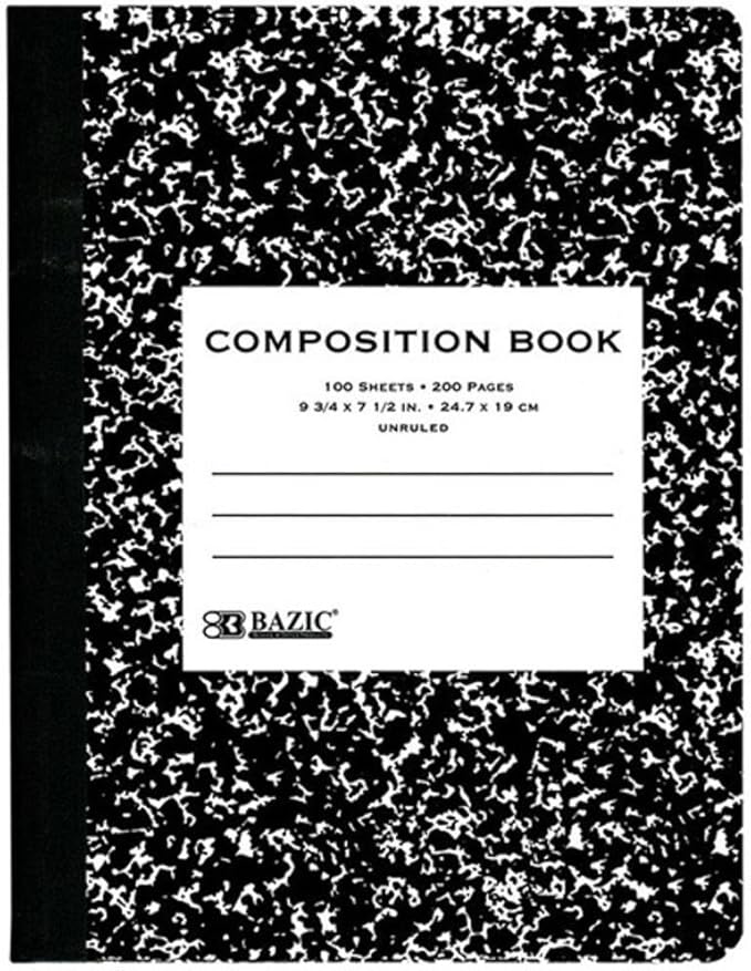 BAZIC Composition Book Blue Marble Unruled Ruled 100 Sheet Notebook, Blank Page Journal Comp Notebooks for School, 1-Pack