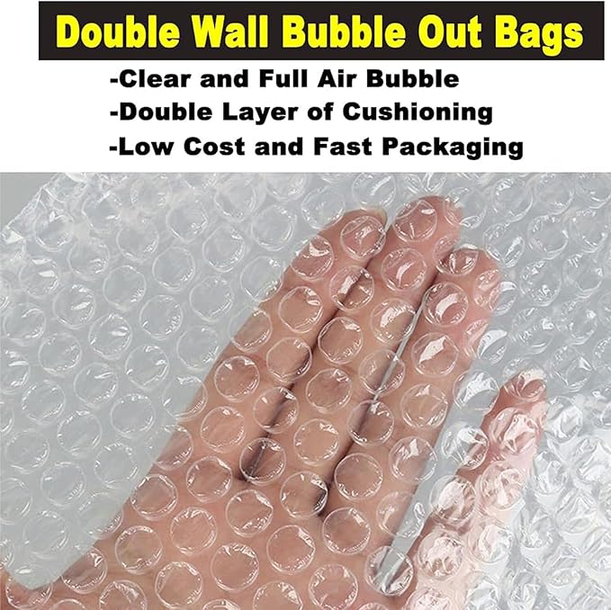 50Pcs Clear Bubble Out Bags, 10”x14” Bubble Pouches Bags for Shipping, Double Wall Bubble Cushioning Wrap Bags for Moving Packaging Storage Fragile China Dishes Electronic Item-Large Bubble Pouches