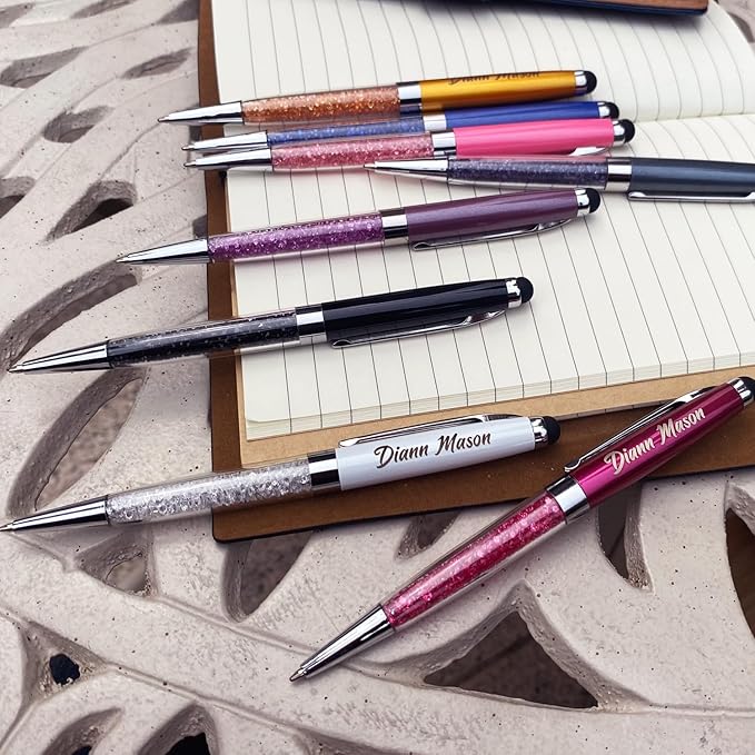 Personalized Pens Bulk Custom Ballpoint Pens with Business Name Message Logo, Customized Engraved Pens with Stylus for Birthdays Anniversaries Graduations 12pcs/Pack