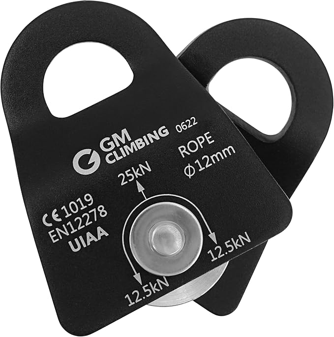 GM CLIMBING Micro Prusik Minding Pulley 25kN CE UIAA Certified 12mm Single Pulley Mobile Side Plates for Arborist Rigging Climbing Rescue