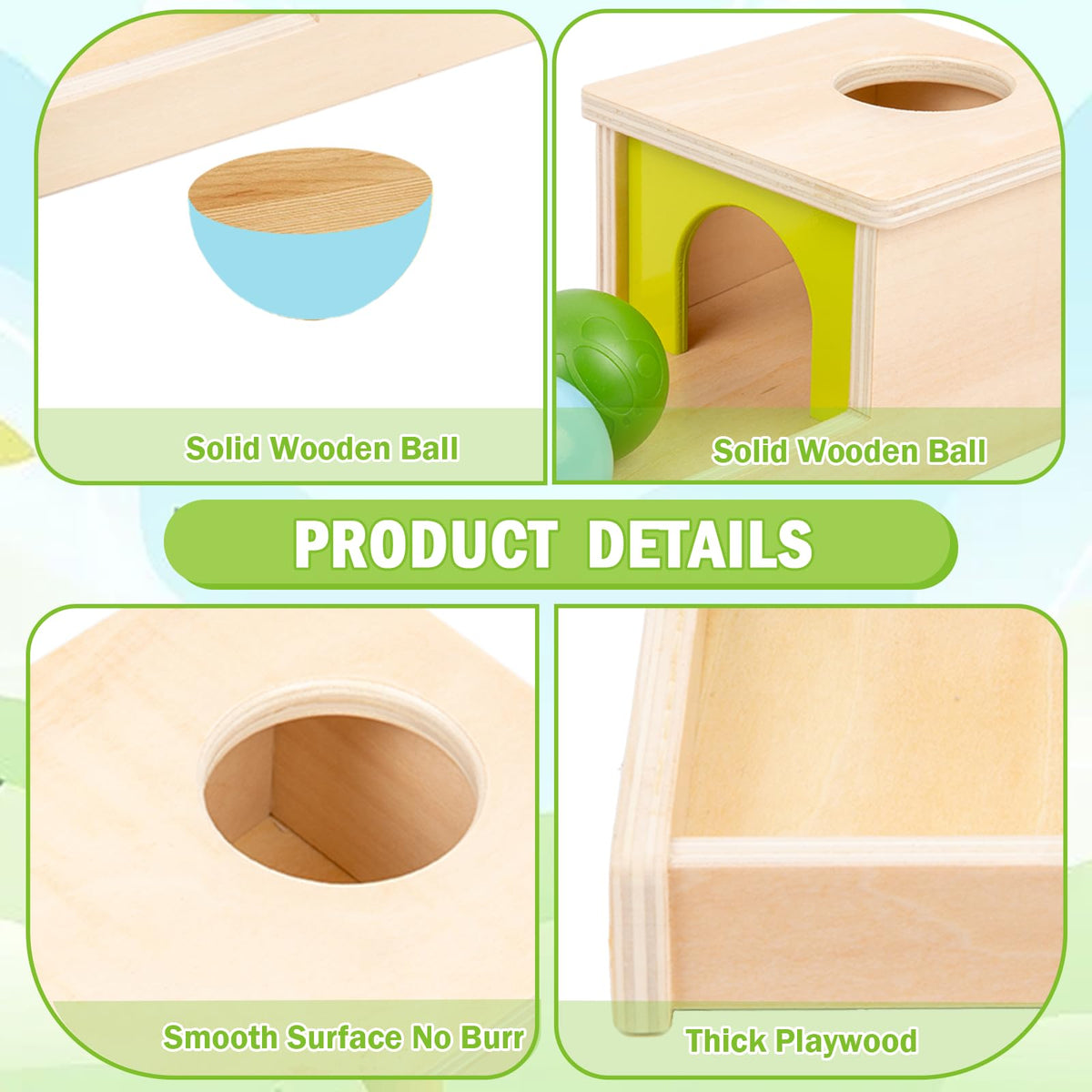 Adena Montessori Object Permanence Box with Tray Three Balls Montessori Toys for 6-12 Months Baby 1 Year Old Infant Toddler (Small Box - Typical)