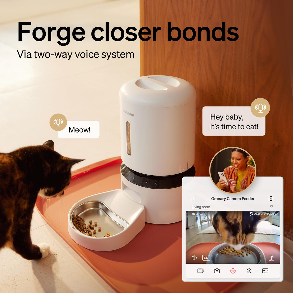 PETLIBRO Automatic Cat Feeder with Camera, 1080P HD Video with Night Vision, 5G WiFi Pet Feeder with 2-Way Audio, Low Food & Blockage Sensor, Motion & Sound Alerts for Cat & Dog Single Tray