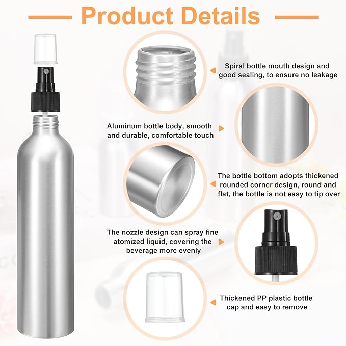 HARFINGTON Aluminum Fine Mist Spray Bottles 300ml/10oz Metal Small Liquid Alcohol Refillable Travel Container with Black Plastic Nozzle Cap for Perfume Skincare Cosmetic Storage Bottle