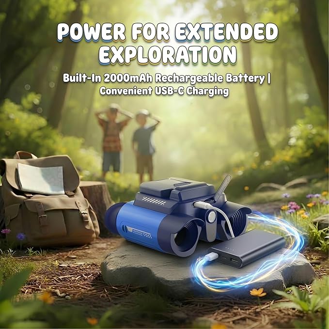 Kids Binoculars with Night Vision Camera, 10X Zoom Digital Adventures Telescope with 2.4" IPS Screen, Nature Explorer STEM Toys for Bird Watching Camping, Gifts for Boys Girls Age 4-12 - Blue