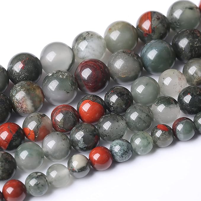 120PCS 6mm Natural African Bloodstone Beads Round Loose Gemstone Energy Healing Power Stone Beads for Jewelry Making DIY Bracelet 32" 2 Strands
