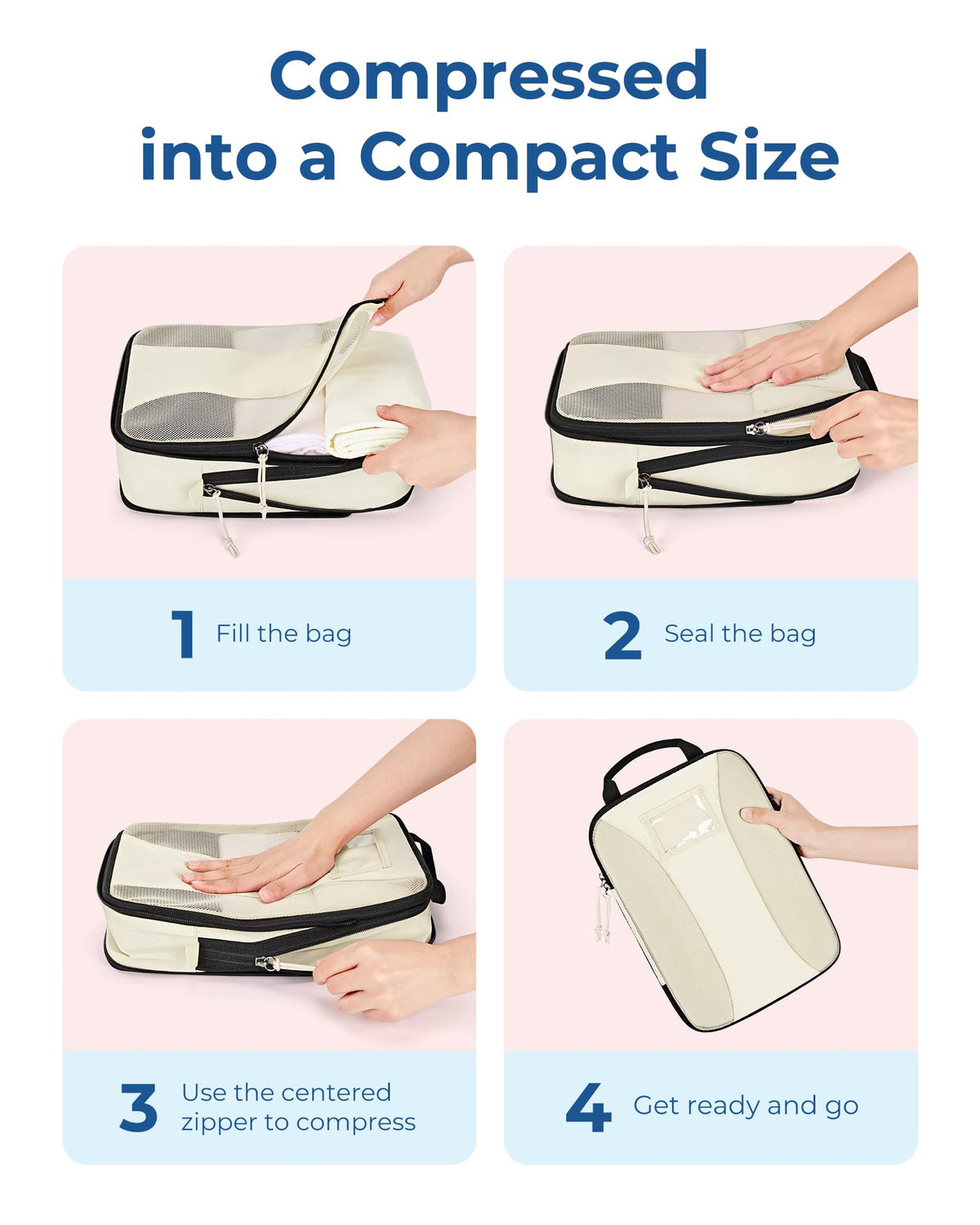 BAGSMART Compression Packing Cubes, 6 PCS Packing Cubes for Suitcases, Travel Bags Organizer for Luggage, Lightweight Packing Cube for Travel Essentials, Beige