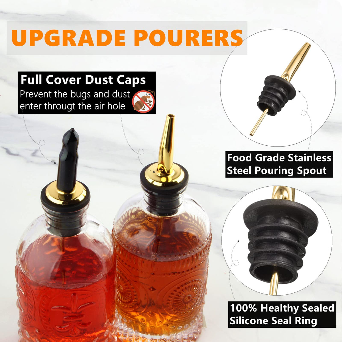 Shining Craft Coffee Syrup Dispenser Bottles Set 2 Pack 7 OZ Simple Small Syrup Bottles Set with Metal Pour Spout Ideal for Coffee Syrups, Condiments, Coffee bar, SC056 (2 pack)