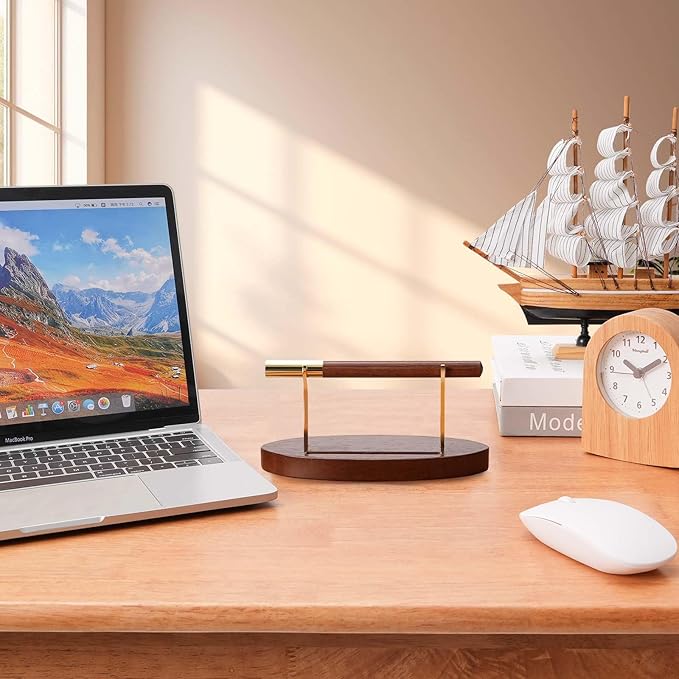 Pen Holder Desk Organizers and Accessories Desk Decor ，Exquisite Wooden Pen Holder ，with a Cool Pen and Two Refills for Office and Home (Style B)